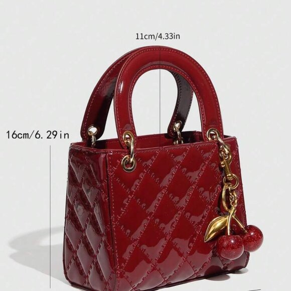 Cherry Red Patent Mini Handbag – Quilted Designer Inspired Purse 🍒 - Picture 3 of 4